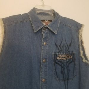 Harley Davidson Denim Blue Jean Vest Large